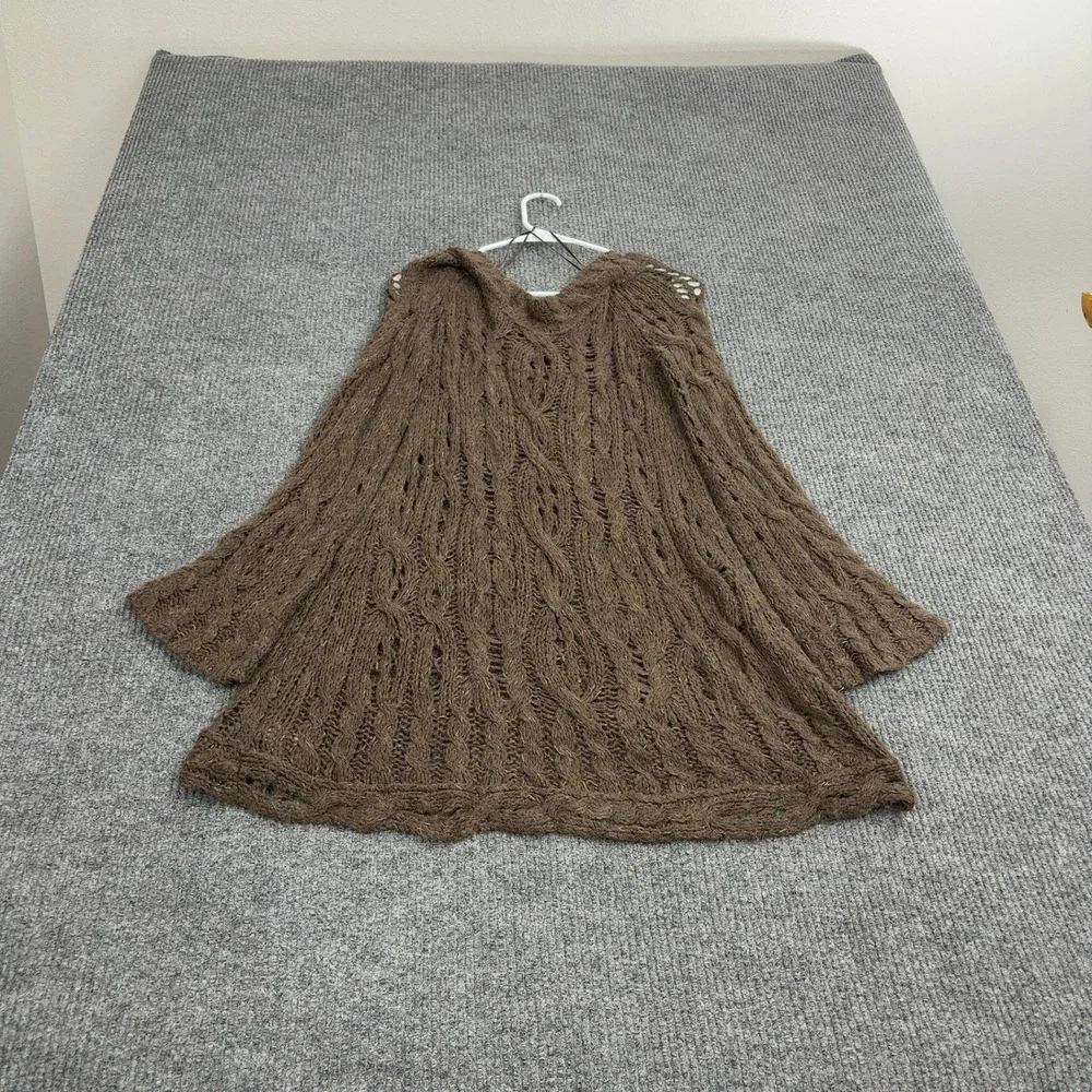Free People Sweater Womens M Brown Cotton Blend Cable Knit V Neck‎ Boho Style
